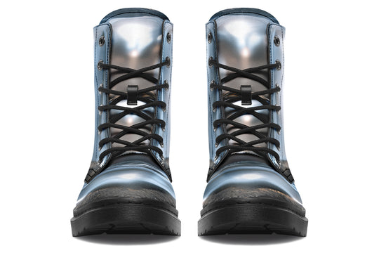 Crushed Chrome Boots - Vegan Leather Doc-Style Boots with Durable Stitched on Soles