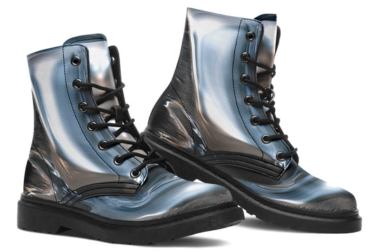 Crushed Chrome Boots - Vegan Leather Doc-Style Boots with Durable Stitched on Soles