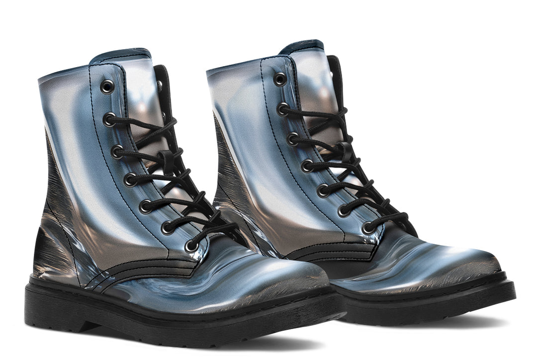 Crushed Chrome Boots - Vegan Leather Doc-Style Boots with Durable Stitched on Soles