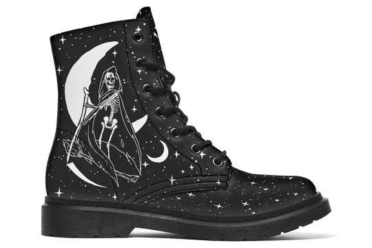 Death Tarot Boots - Vegan Leather Doc-Style Boots with Durable Stitched on Soles