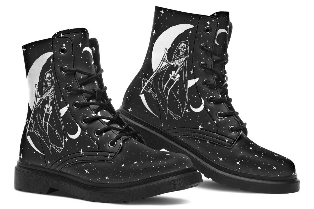 Death Tarot Boots - Vegan Leather Doc-Style Boots with Durable Stitched on Soles