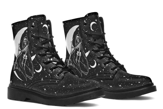 Death Tarot Boots - Vegan Leather Doc-Style Boots with Durable Stitched on Soles