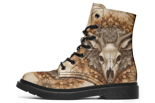 Deathhart Mandala Boots - Vegan Leather Doc-Style Boots with Durable Stitched on Soles