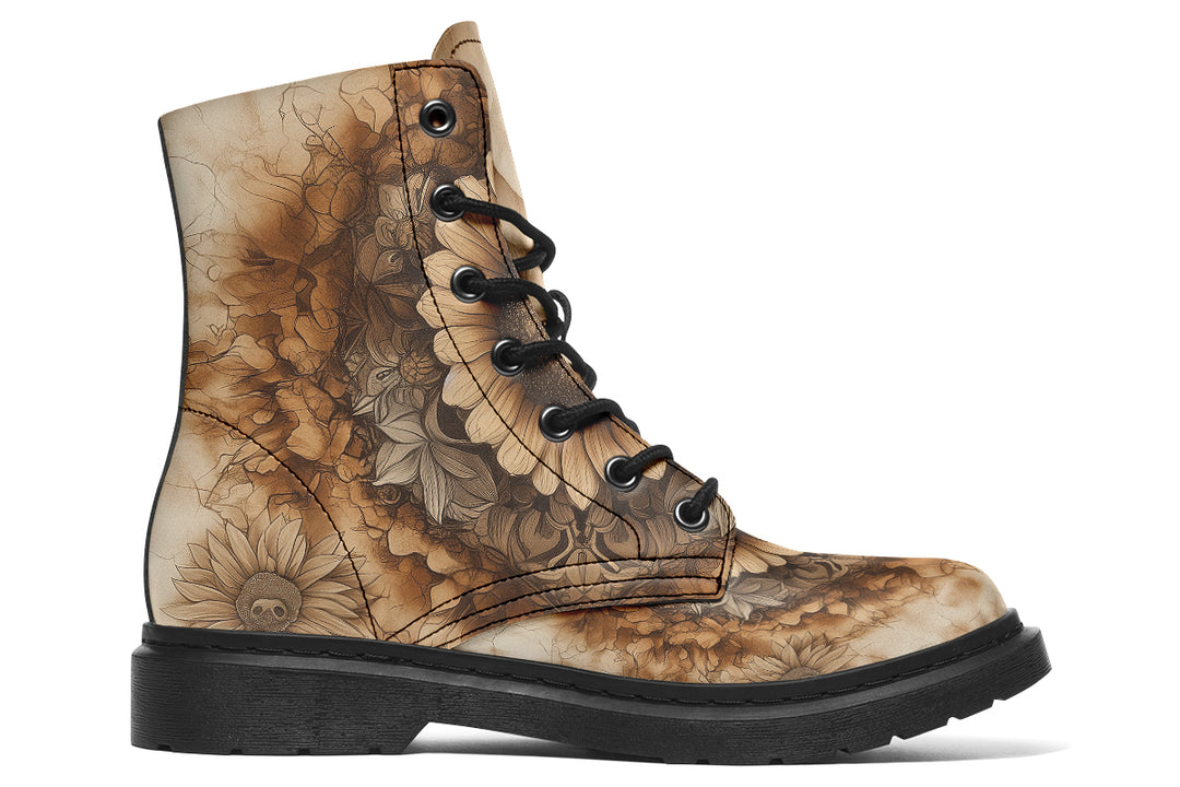 Deathhart Mandala Boots - Vegan Leather Doc-Style Boots with Durable Stitched on Soles