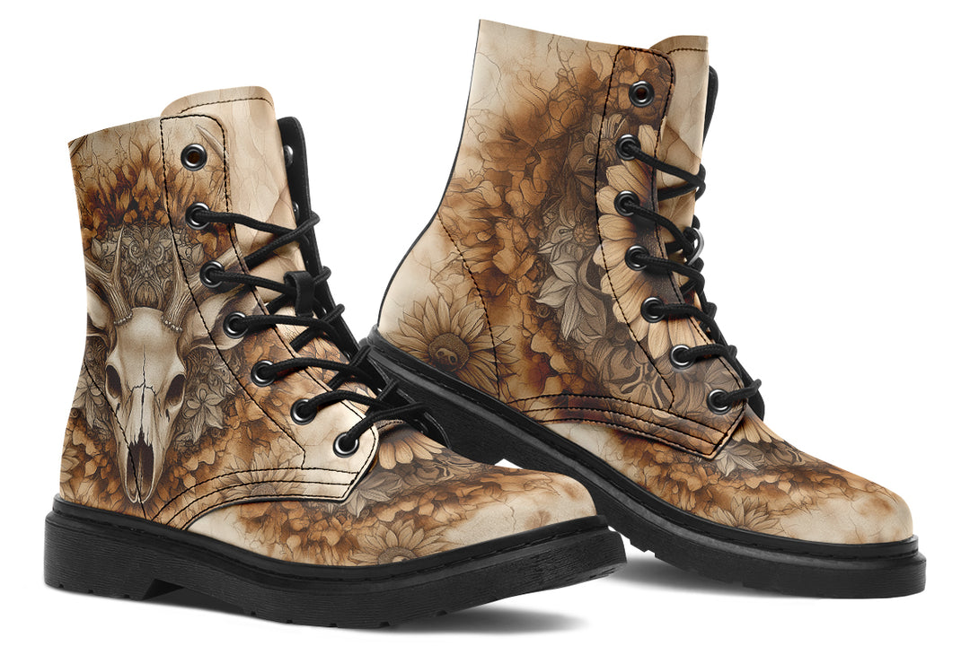 Deathhart Mandala Boots - Vegan Leather Doc-Style Boots with Durable Stitched on Soles