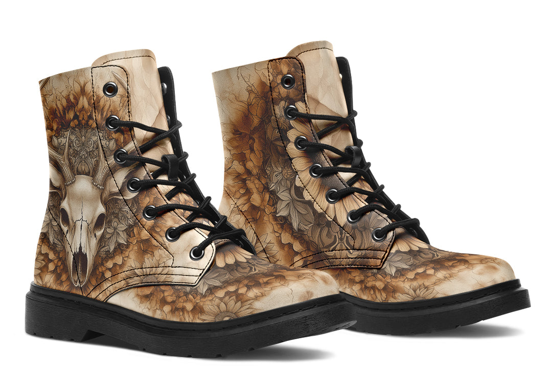 Deathhart Mandala Boots - Vegan Leather Doc-Style Boots with Durable Stitched on Soles