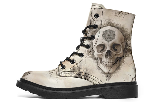 Deathmark Mandala Boots - Vegan Leather Doc-Style Boots with Durable Stitched on Soles