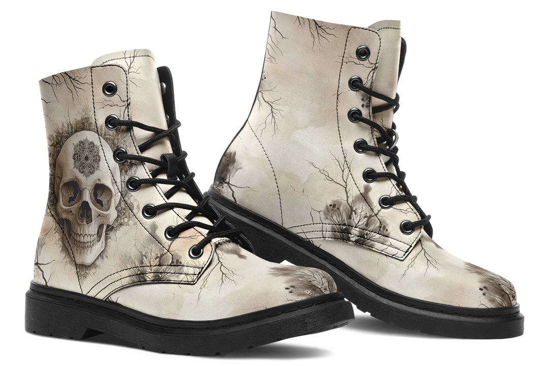 Deathmark Mandala Boots - Vegan Leather Doc-Style Boots with Durable Stitched on Soles