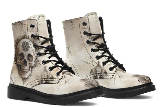 Deathmark Mandala Boots - Vegan Leather Doc-Style Boots with Durable Stitched on Soles