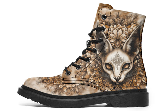 Deathwhisper Mandala Boots - Vegan Leather Doc-Style Boots with Durable Stitched on Soles