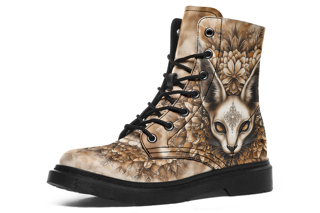 Deathwhisper Mandala Boots - Vegan Leather Doc-Style Boots with Durable Stitched on Soles