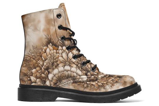 Deathwhisper Mandala Boots - Vegan Leather Doc-Style Boots with Durable Stitched on Soles