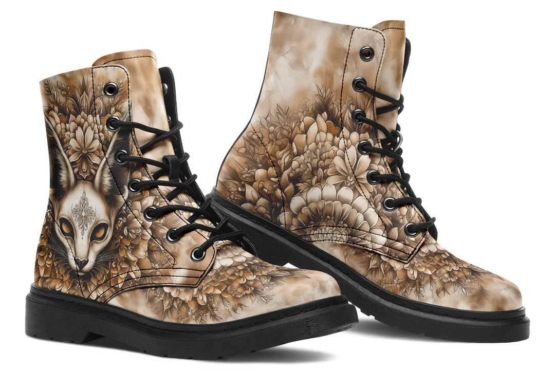 Deathwhisper Mandala Boots - Vegan Leather Doc-Style Boots with Durable Stitched on Soles