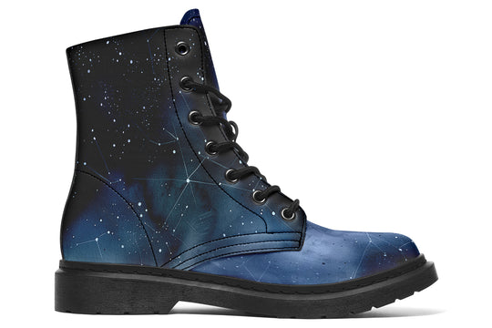 Deep Blue Boots - Vegan Leather Doc-Style Boots with Durable Stitched on Soles