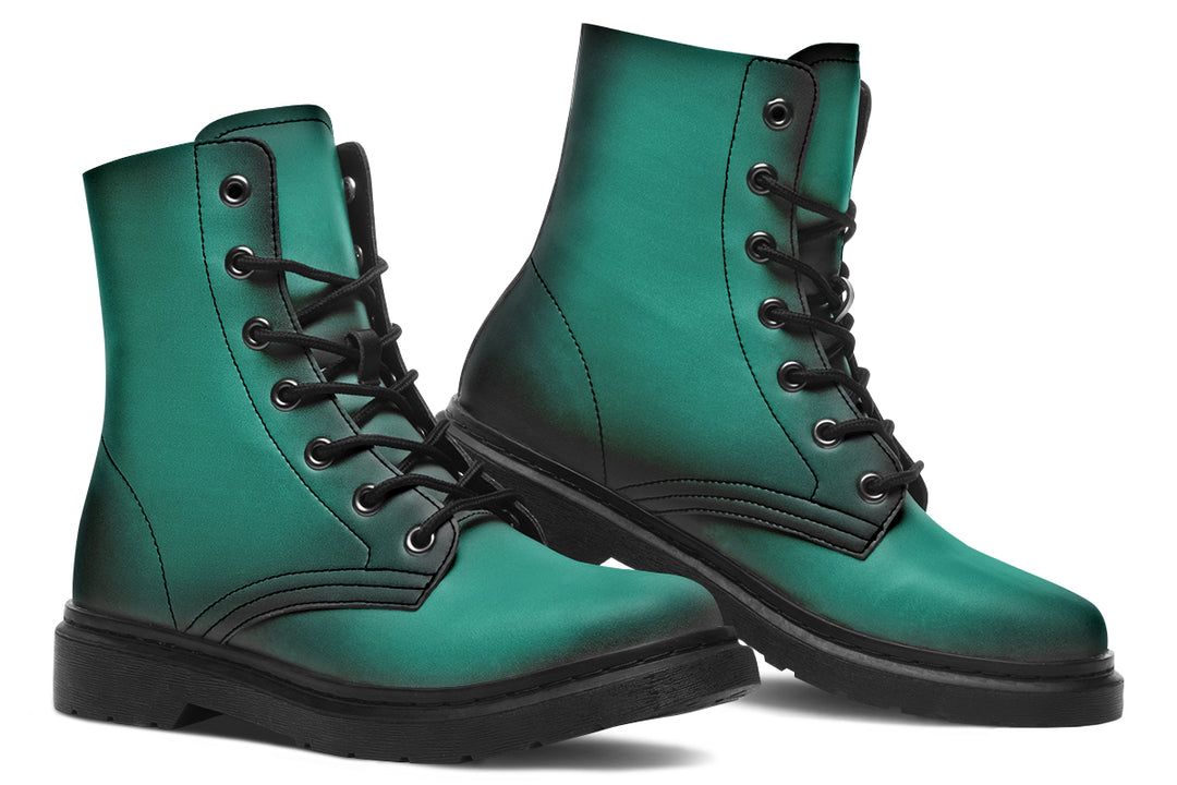 Enchanted Emerald Boots - Ankle Boots Lace-up Vegan Leather Galaxy Print Colorful Cruelty-Free Shoes