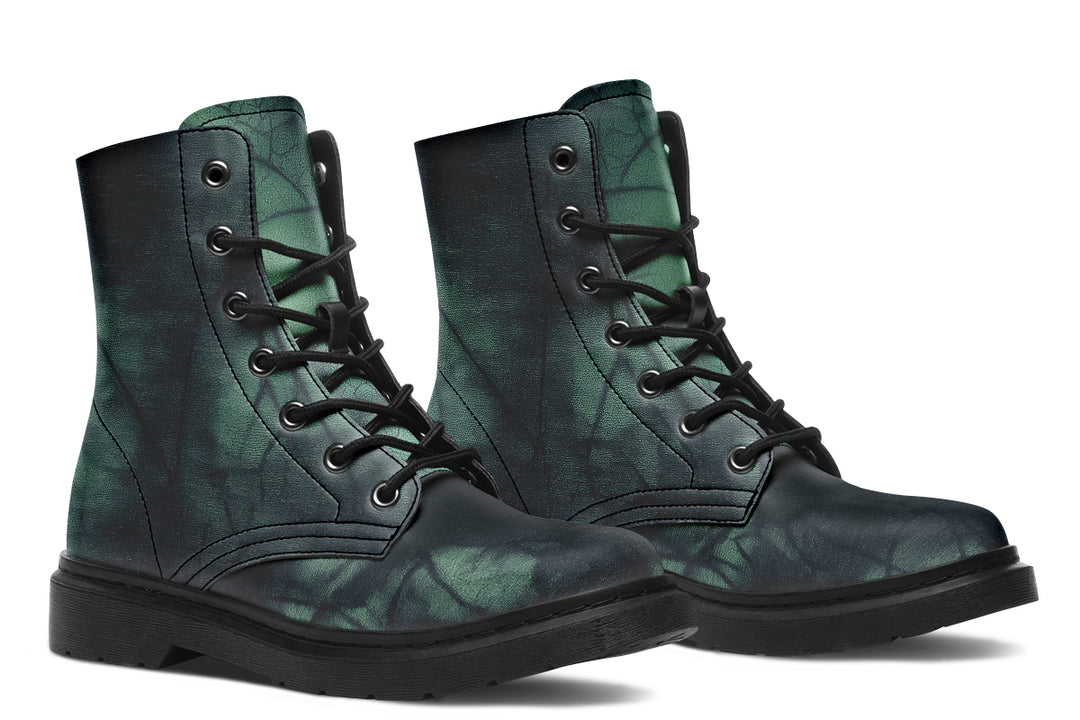 Emerald Fog Boots - Vegan Leather Doc-Style Boots with Durable Stitched on Soles