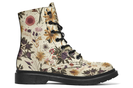 Enchanted Blossoms Boots - Vegan Leather Doc-Style Boots with Durable Stitched on Soles