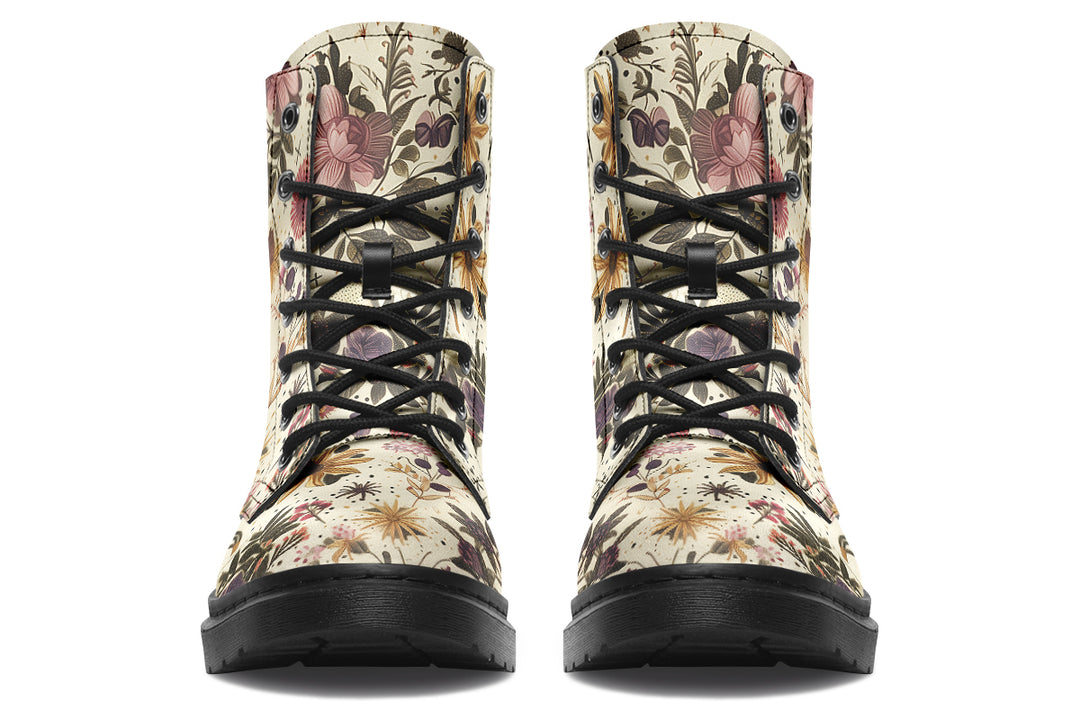 Enchanted Blossoms Boots - Vegan Leather Doc-Style Boots with Durable Stitched on Soles