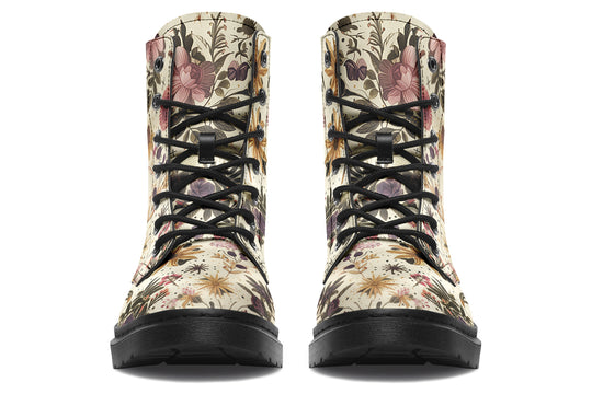 Enchanted Blossoms Boots - Vegan Leather Doc-Style Boots with Durable Stitched on Soles