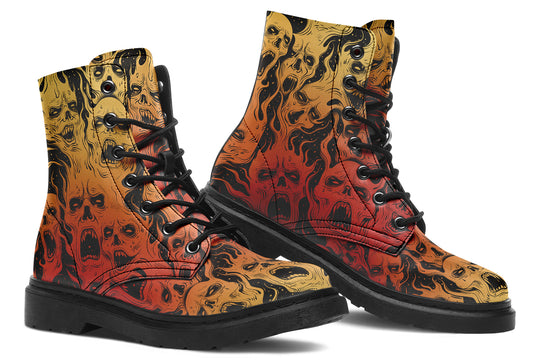 Fire Torment Boots - Vegan Leather Doc-Style Boots with Durable Stitched on Soles