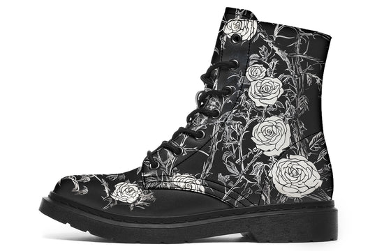 Fragile Rose Boots - Vegan Leather Doc-Style Boots with Durable Stitched on Soles