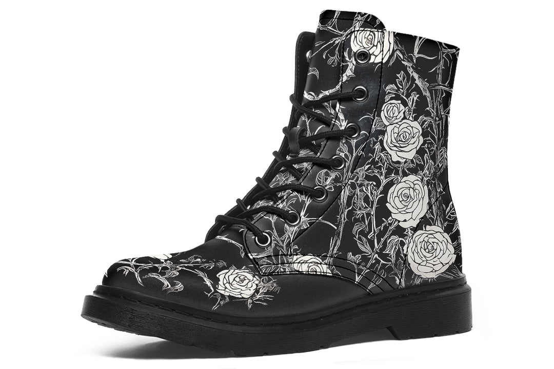 Fragile Rose Boots - Vegan Leather Doc-Style Boots with Durable Stitched on Soles