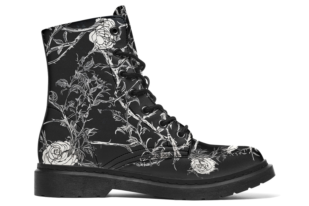 Fragile Rose Boots - Vegan Leather Doc-Style Boots with Durable Stitched on Soles