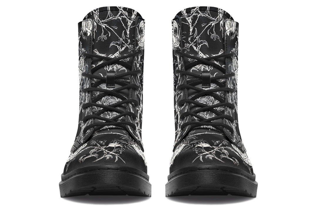 Fragile Rose Boots - Vegan Leather Doc-Style Boots with Durable Stitched on Soles