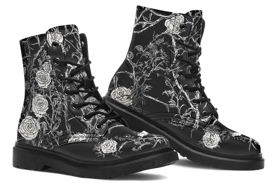 Fragile Rose Boots - Vegan Leather Doc-Style Boots with Durable Stitched on Soles