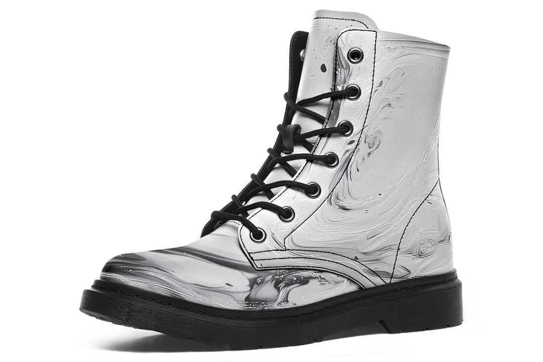 Frosted Marble Boots - Vegan Leather Doc-Style Boots with Durable Stitched on Soles