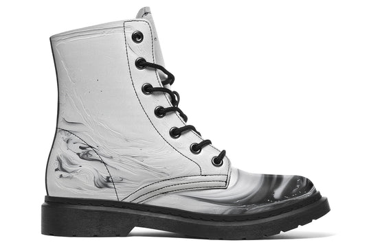 Frosted Marble Boots - Vegan Leather Doc-Style Boots with Durable Stitched on Soles