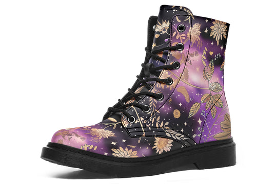 Galactic Bloom Boots - Vegan Leather Doc-Style Boots with Durable Stitched on Soles