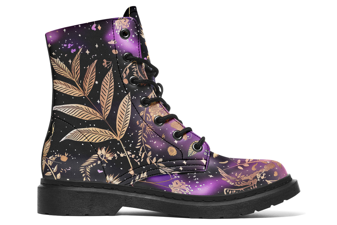 Galactic Bloom Boots - Vegan Leather Doc-Style Boots with Durable Stitched on Soles