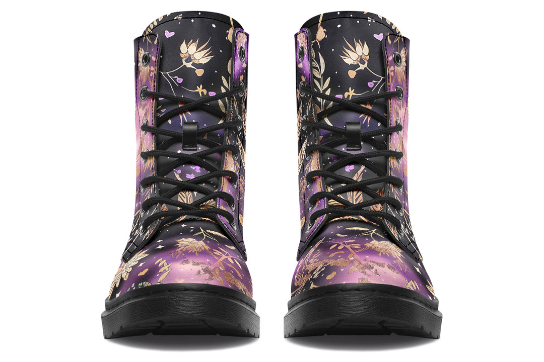 Galactic Bloom Boots - Vegan Leather Doc-Style Boots with Durable Stitched on Soles