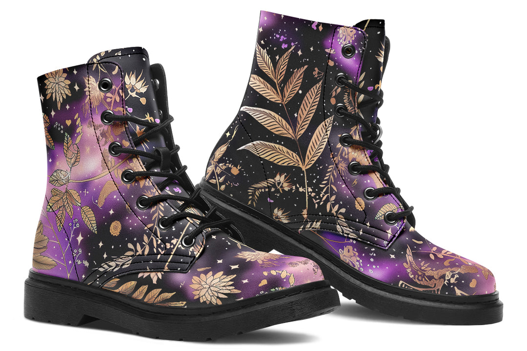 Galactic Bloom Boots - Vegan Leather Doc-Style Boots with Durable Stitched on Soles