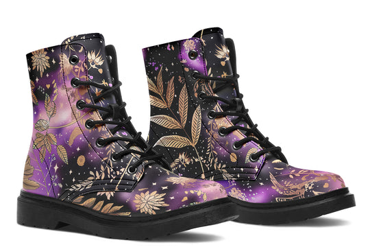 Galactic Bloom Boots - Vegan Leather Doc-Style Boots with Durable Stitched on Soles