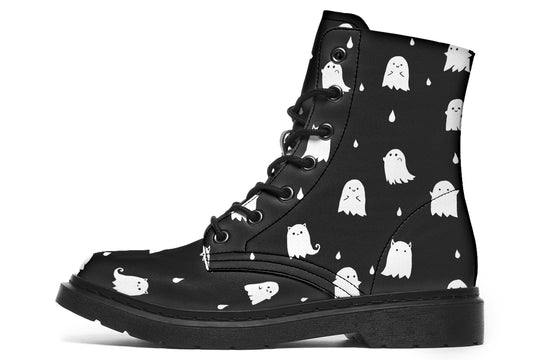 Ghost Party Boots - Statement Boots Vegan Leather Black Combat Ankle Goth Festival Shoes