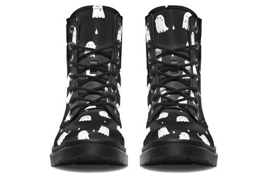 Ghost Party Boots - Statement Boots Vegan Leather Black Combat Ankle Goth Festival Shoes