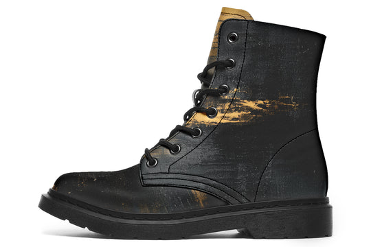 Gilded Obsidian Boots - Vegan Leather Doc-Style Boots with Durable Stitched on Soles