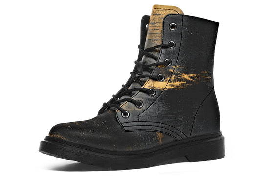 Gilded Obsidian Boots - Vegan Leather Doc-Style Boots with Durable Stitched on Soles