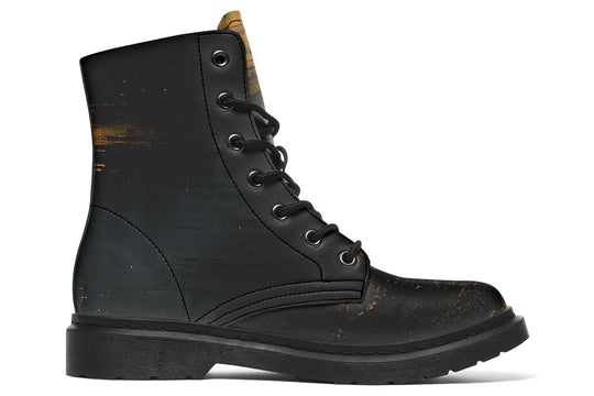 Gilded Obsidian Boots - Vegan Leather Doc-Style Boots with Durable Stitched on Soles