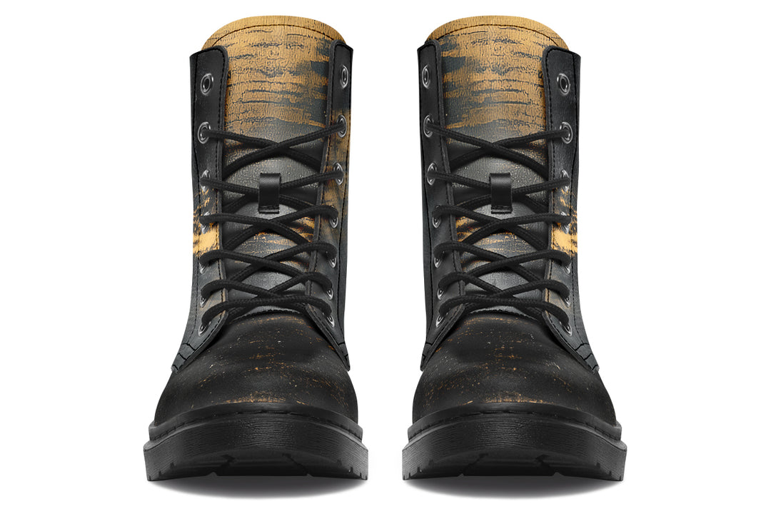 Gilded Obsidian Boots - Vegan Leather Doc-Style Boots with Durable Stitched on Soles