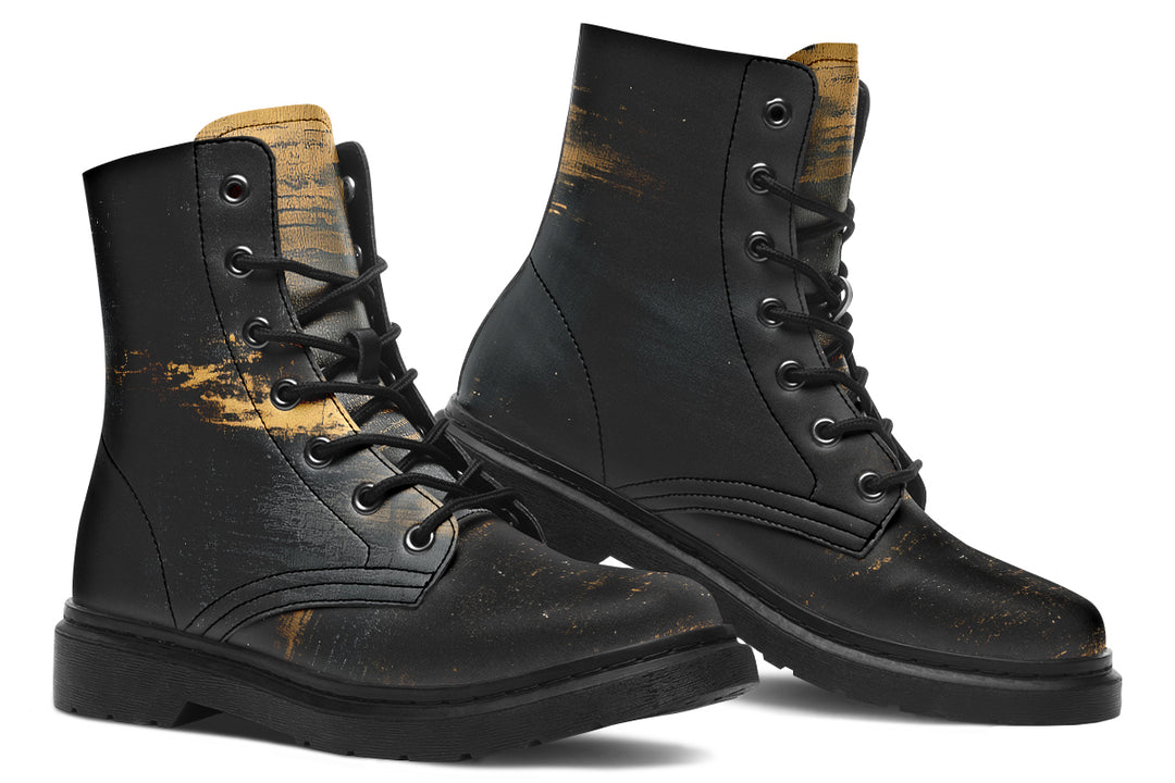 Gilded Obsidian Boots - Vegan Leather Doc-Style Boots with Durable Stitched on Soles