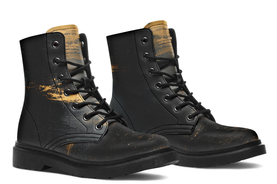 Gilded Obsidian Boots - Vegan Leather Doc-Style Boots with Durable Stitched on Soles