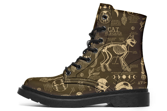 Gold Cat Study Boots - Vegan Leather Doc-Style Boots with Durable Stitched on Soles