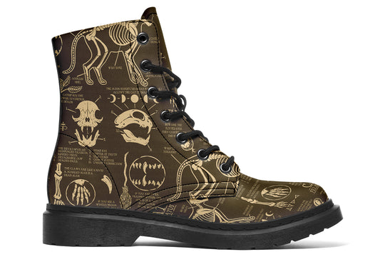 Gold Cat Study Boots - Vegan Leather Doc-Style Boots with Durable Stitched on Soles