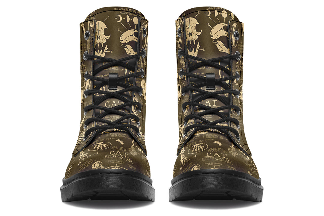 Gold Cat Study Boots - Vegan Leather Doc-Style Boots with Durable Stitched on Soles