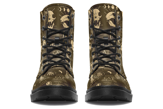 Gold Cat Study Boots - Vegan Leather Doc-Style Boots with Durable Stitched on Soles