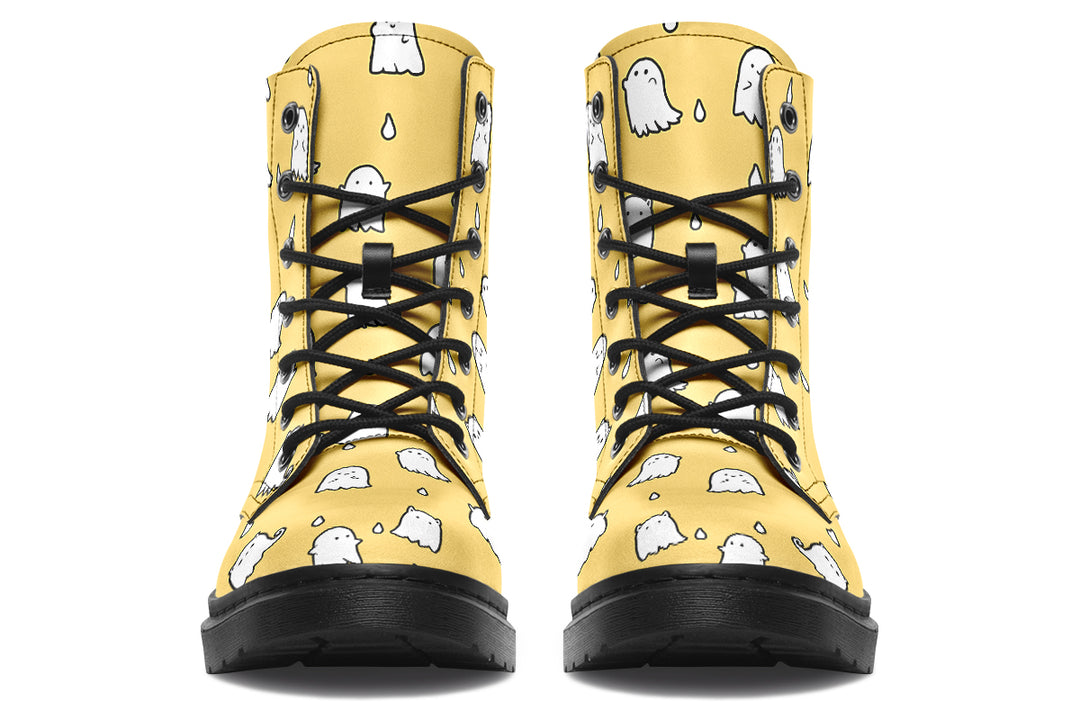 Gold Ghost Party Boots - Vegan Leather Doc-Style Boots with Durable Stitched on Soles