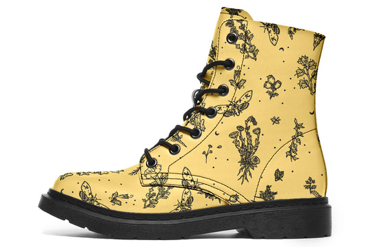 Gold Nightshade Boots - Vegan Leather Doc-Style Boots with Durable Stitched on Soles